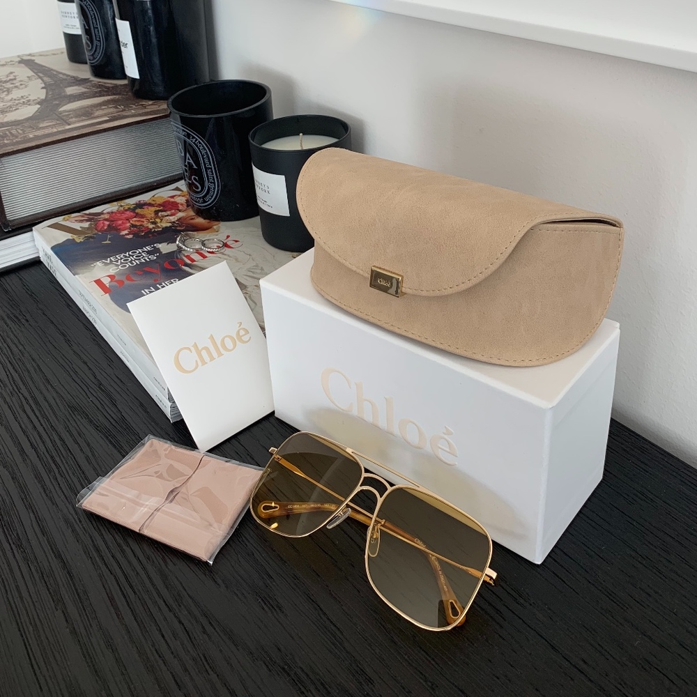 Chloé Aviator Sunglasses (Brand New, Gold Shade)